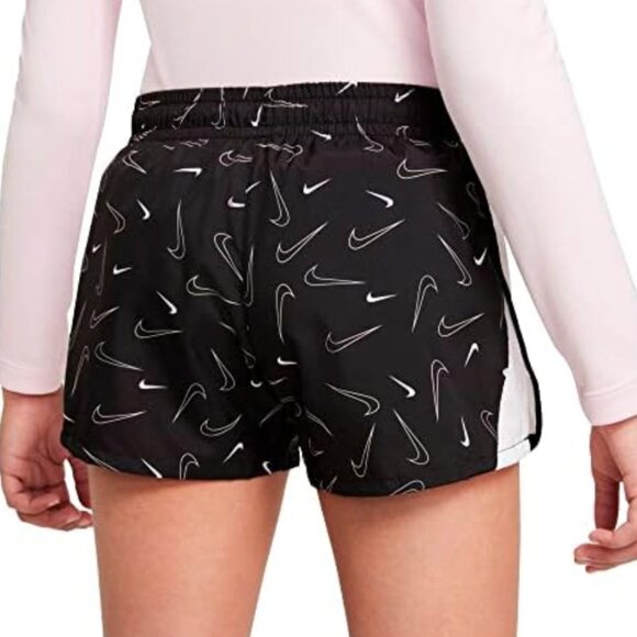 Girls Nike Logo Running Shorts With Built in Liner in Black White Extra Large - Picture 1 of 7